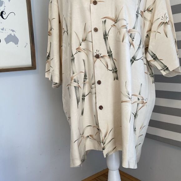 Joseph & Feiss Cream Foliage Leaf Print 100% Silk Button Up Shirt Size XXL - Picture 3 of 10